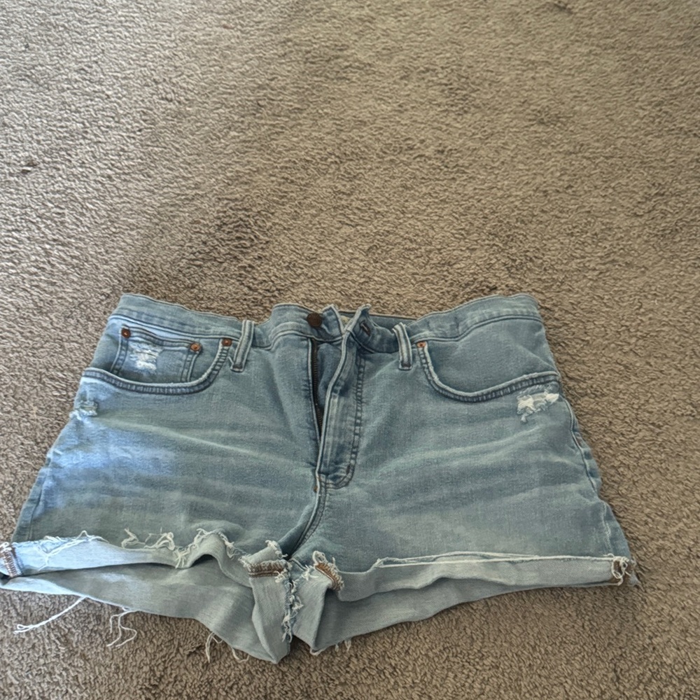 Madewell Light Blue High Rise Distressed Jean Shorts